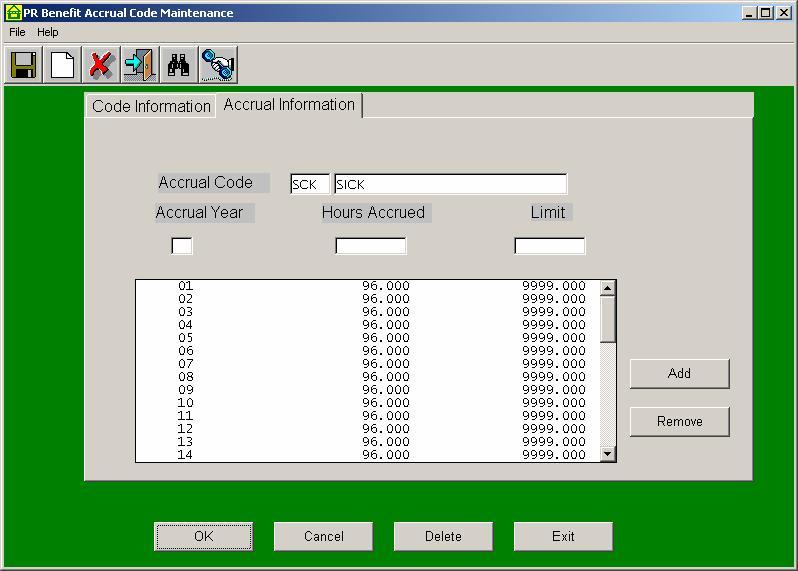 Accrual Code Identifies the Benefit Hour Table to the system.
