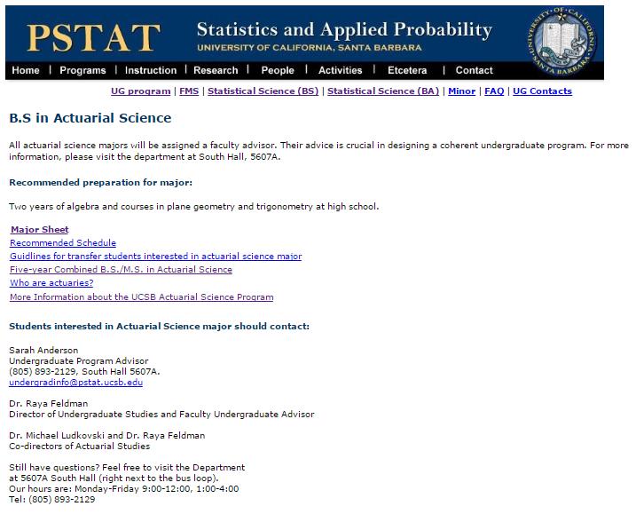 Actuarial Science B.S. http://www.pstat.