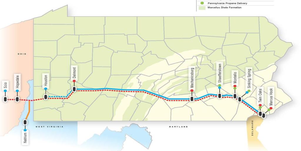 MARINER EAST SYSTEM A comprehensive Marcellus Shale solution Will transport Natural Gas Liquids from OH / Western PA to the Marcus Hook Industrial Complex on the East Coast Supported by long-term,