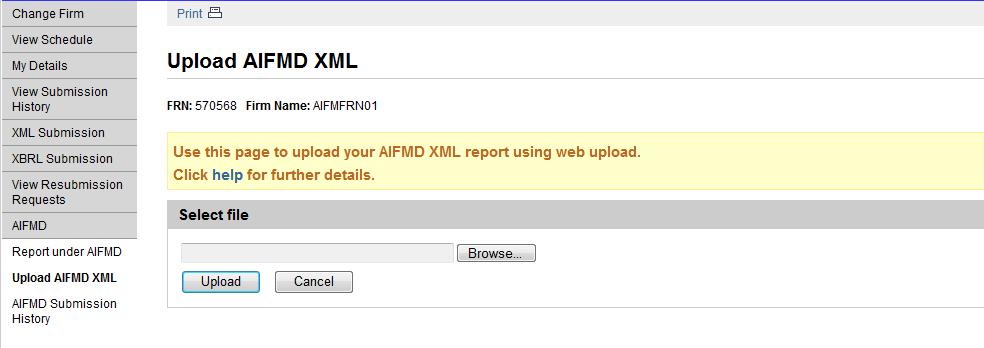 SCREEN NAME UPLOAD AIFMD XML PATH Gabriel/AIFMD/UPLOAD AIFMD XML SCREEN NAME UPLOAD AIFMD XML (Error report displayed