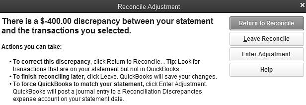 CHAPTER 7 GENERAL ACCOUNTING AND END-OF-PERIOD PROCEDURES 477 Click Enter Adjustment Click Cancel on the Make Payment screen The Reconciliation report is generated Click Detail and then click Display