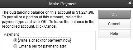 check for payment now is selected, click OK Display and print a Reconciliation