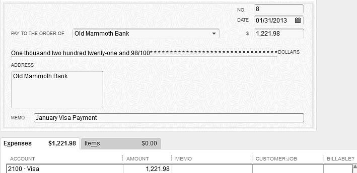 Click the drop-down list next to PAY TO THE ORDER OF, click Old Mammoth Bank If you get a dialog box