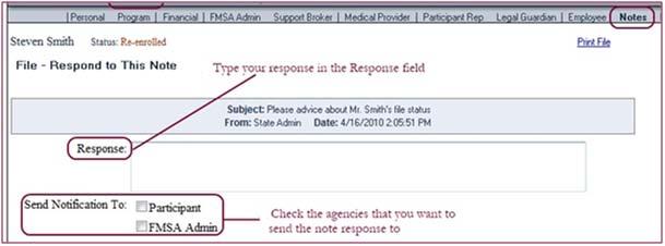 Type your response in the Response field. Next, check the user role that you want to Send Notification To.