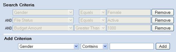 Start by choosing your first criterion and the comparison option, then enter the criterion input. The criterion input field has an auto-complete feature that can help you avoid typos.