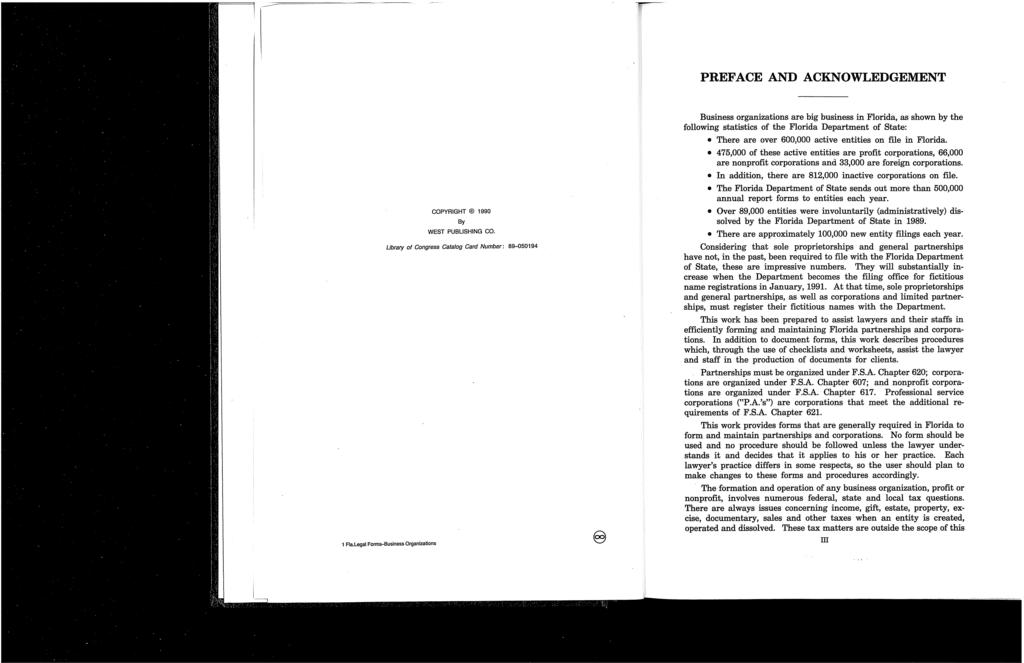 PREFACE AND ACKNOWLEDGEMENT COPYRIGHT 1990 By WEST PUBLISHING CO.