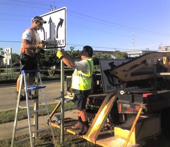 Signing and Striping Program Sign technicians install, maintain, and