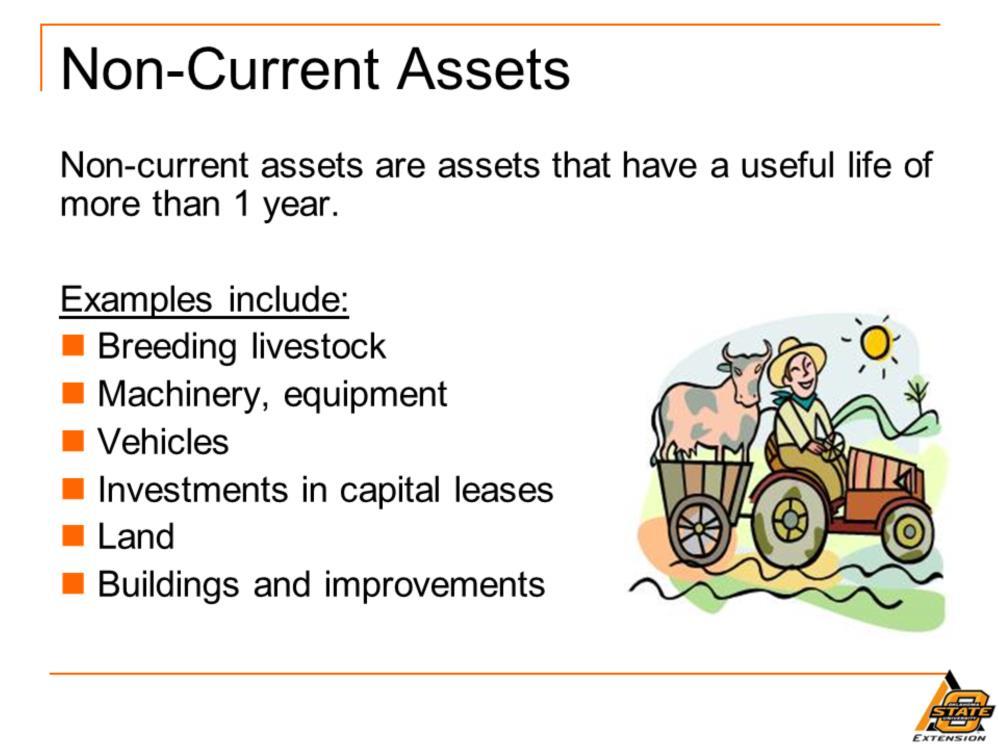 Non-current assets have a useful life of more than a year. And, they contribute to the productive capacity of the business.