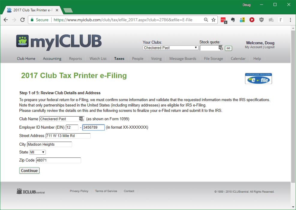 Make sure Club Name matches other documents. Confirm all details.