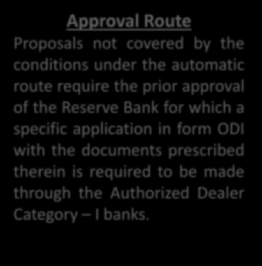 Approval Route Proposals not covered by the conditions under the automatic route require the prior approval of