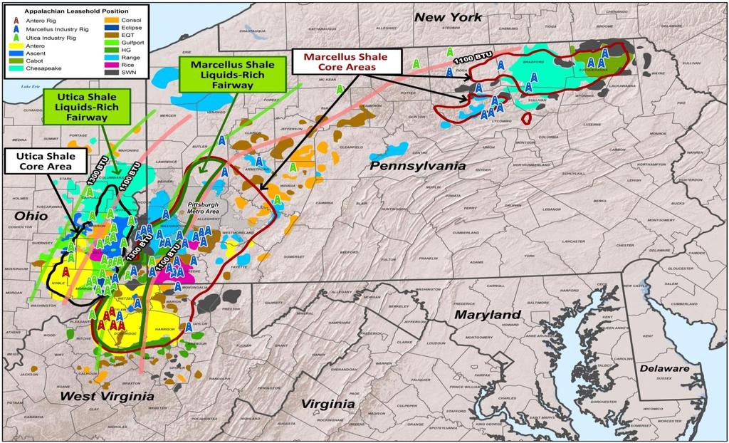 Undrilled Locations Largest Core Drilling Inventory in Appalachia- Liquids Focused Based on thorough technical analysis of competitor acreage configurations, well results and geology, Antero has the