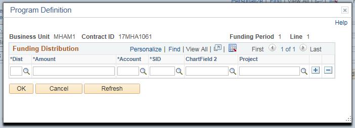 Budget Definition Entry/Submission Enter Distribution Line, Amount, Account, SID, ChartField 2, and Project fields Account The