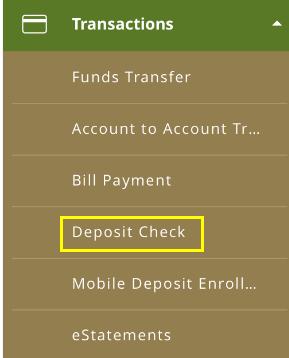 mark the box. Once the deposit is submitted, confirm the deposit has been Accepted under More/Deposit Check History, Submitted/Accepted.