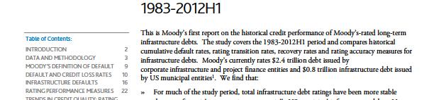 Default and Recovery Study - Infrastructure Debt» In December 2012, Moody's