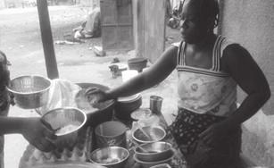 One group of women prepares and sells local food called