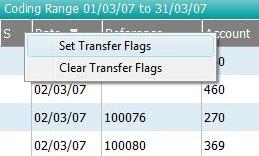 BankLink Practice Guide for Australia To set transfer flags for bank transactions: 1 In the Code Entries Screen, right-click on the S (Status) column to the far left of the screen Bank Link displays