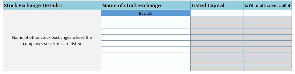 6. RecoFormat 6.1 Stock Exchange Details:- 1. Name of stock exchange: Select the name of stock exchanges from drop down.