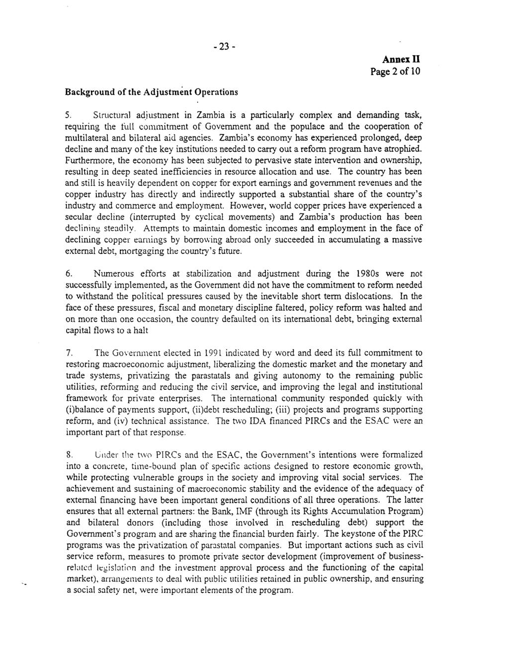- 23 - Annex II Page 2 of 10 Background of the Adjustment Operations 5.