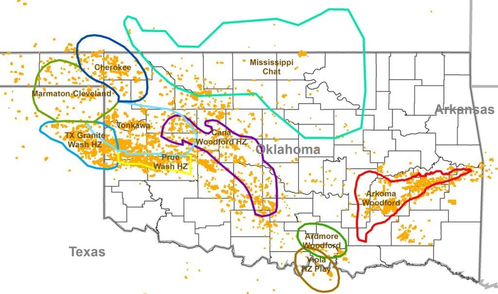 Mid-Continent Operations Overview Asset Map 4,153 gross producing wells from 25+ established productive intervals across the Anadarko, Arkoma and Ardmore basins Current focus areas include: