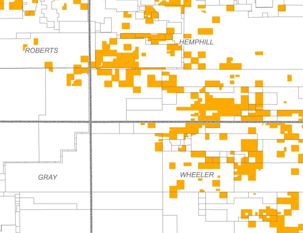 Anadarko Shelf Team Upper Granite Wash, Hogshooter and Cottage Grove Oil and Liquid Rich Gas Plays Overview Asset Map Approximately 70,000 net acres in Roberts, Hemphill, and Wheeler Counties 90% of