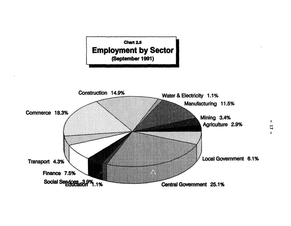 ct 25 Employment by Sector (September 1991) Construction 14.99 Water & Electricity 1.1% Mauf-acturi'ng 1 1.