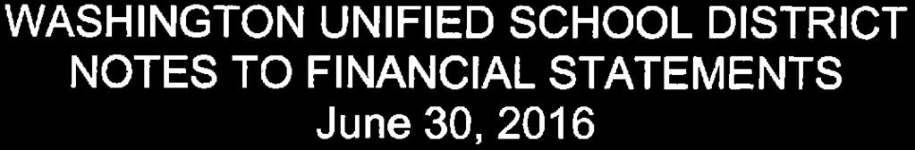 WASHINGTON UNIFIED SCHOOL DISTRICT NOTES TO FINANCIAL STATEMENTS June 30, 2016 NOTE 1 - SUMMARY OF SIGNIFICANT ACCOUNTING POLICIES (Continued) Fund Balance Policy: The District has an expenditure