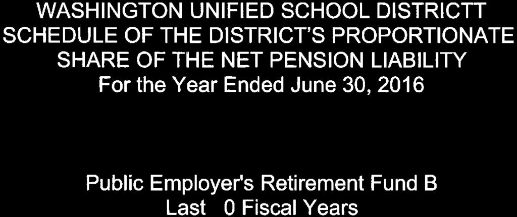 WASHINGTON UNIFIED SCHOOL DISTRICTT SCHEDULE OF THE DISTRICT'S PROPORTIONATE SHARE OF THE NET PENSION LIABILITY For the Year Ended June 30, 2016 Public Employer's Retirement Fund B Last 10 Fiscal