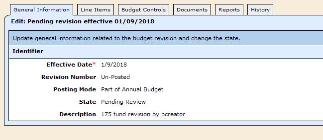 Now he sees this screen. The approver knows that this fits in the budget control because bcreator was able to submit it for review.