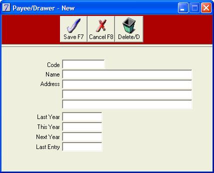 Payee/Drawer Codes Payee and Drawer codes can be used to attach a creditor to a cashbook deposit or payment when that creditor is not entered as a supplier.