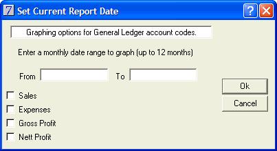 General Ledger Graphs The General Ledger Graphs displays sales, expense, gross profit and net profit totals within