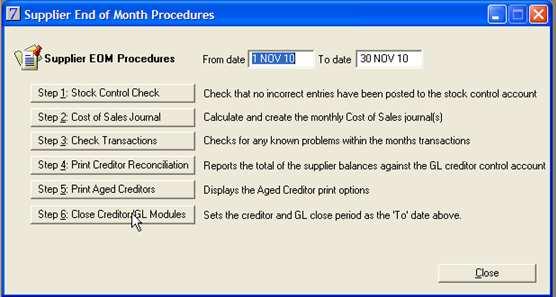 Supplier EOM Procedures Step 1: Stock Control Check This procedure will find transactions that may