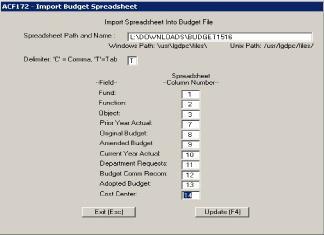General Ledger To import your CSV or Tab Delimited spreadsheet into your budget file you must tell the software where to find the file.