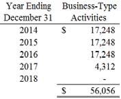 Total costs for these leases for the year ending December 31, 2013 was $250,170 in governmental activities and $65,205 in business-type activities.