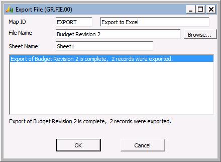 18 Project Budgeting Import / Export (GR.FIE.00) Use Import/Export File to import or export a Microsoft Excel worksheet (.XLS) from/to Budget Revision Maintenance (BU.BRM.