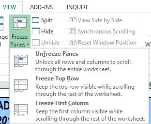 Make certain that the rows/columns are visible (scroll up if needed) Select a cell below and right of rows/columns