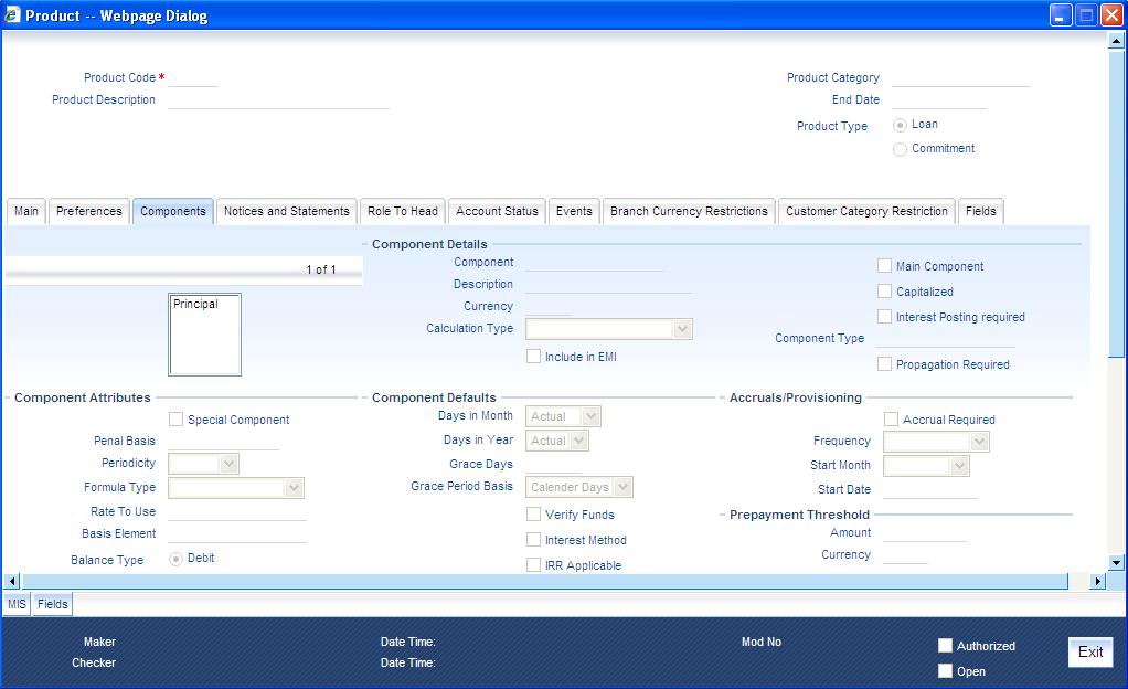 4.2.7 Components Tab You have already maintained the components of the product in the Main tab of the Consumer Lending Product screen.