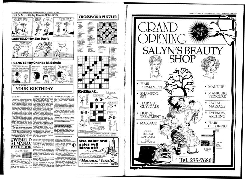 42-MARIANAS VARIETY NEWS AND VIEWS-FRIDAY-OCTOBER 30.1992 EEK 8c MEEK by Howie Schneider f We'bfc e o í o s 1DGEIHER1QÛ LOtiG.