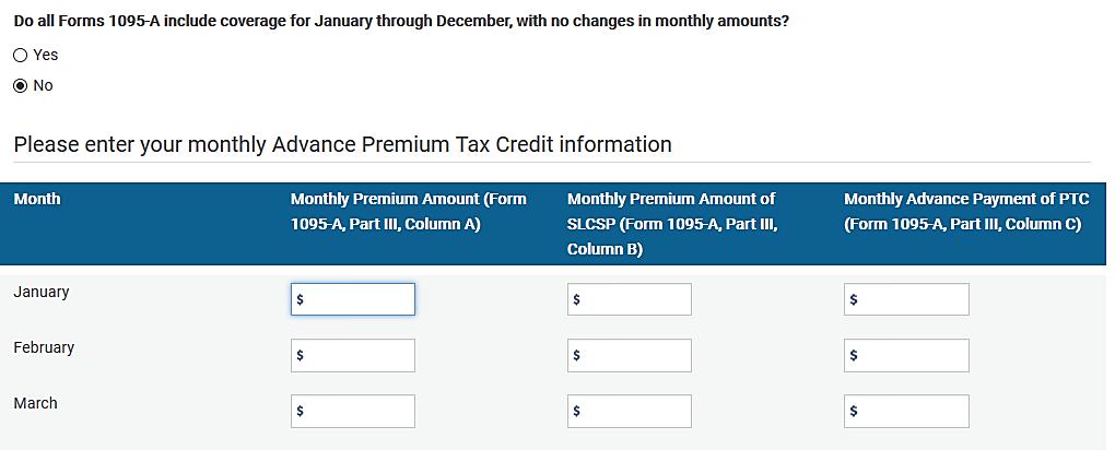 Premium Tax Credit in TaxSlayer Entering 1095-A Data Checking