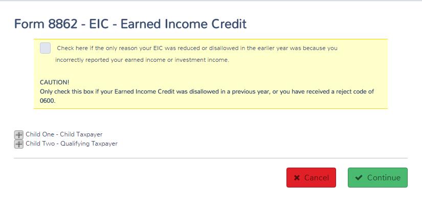 Practice Lab displays the Form 8862 EIC Earned Income Credit page: 3.