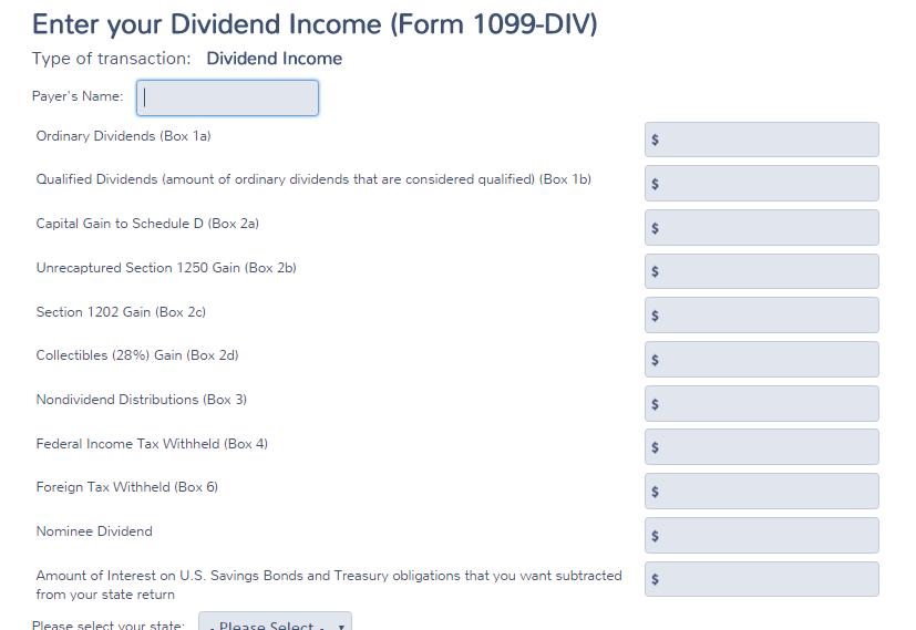 3. Click Continue. Practice Lab displays the Enter your Dividend Income page: 4. Type the payer s name. 5. Type the amounts in the remaining boxes from the information on the taxpayer s Form 1099-DIV.