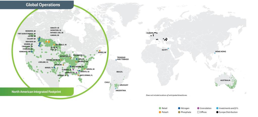 Nutrien s Unique Global Footprint 3 Nutrien operates across the globe, with a complementary footprint of crop nutrient production and retail distribution assets in 14 countries.