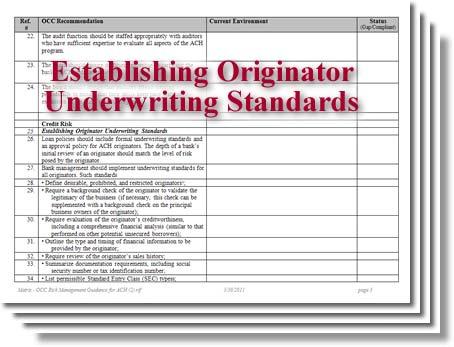 Underwriting Underwriting Standards Provide guidelines for setting exposure limits, including requirements for pre-funding or collateral requirements Establish over