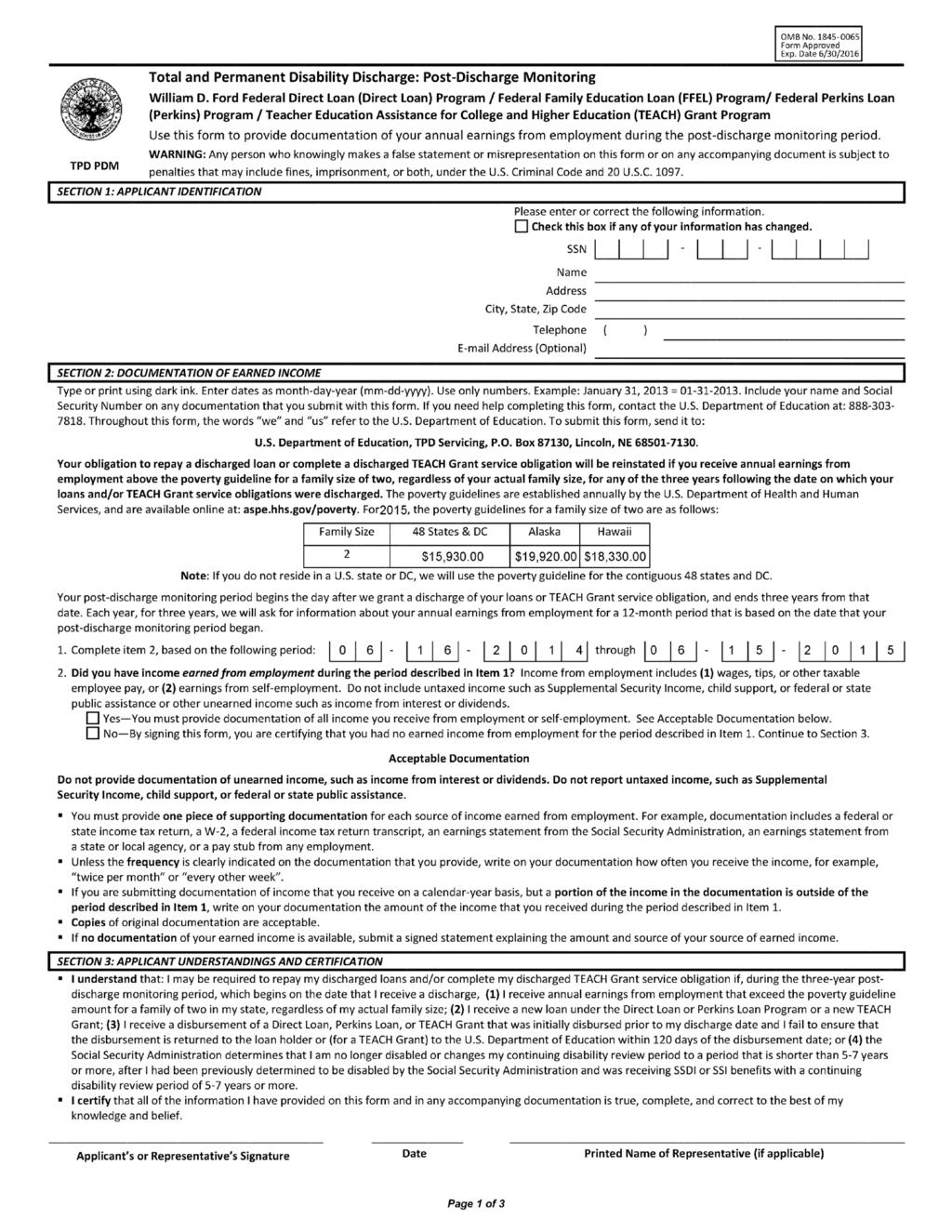 Appendix IV: Copy of Total and Appendix IV: Copy of Education s Total and Permanent Disability Servicer s Form for Annual Income Verification96F Permanent Disability Servicer s Form for Annual Income