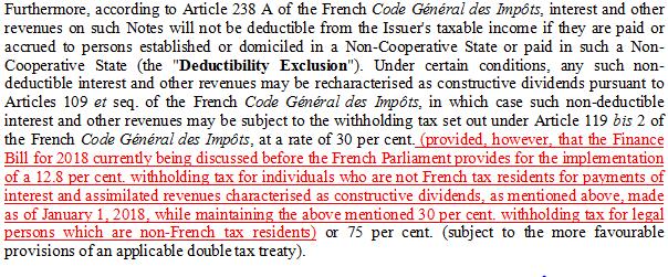 AMENDMENTS TO THE FRENCH TAXATION SECTION In relation to the amendments to the "French Taxation" section of the Base Prospectus set out in this section text which, by virtue of this First Supplement