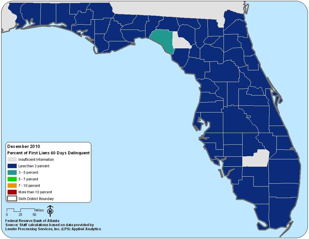 3. Delinquency and Foreclosure Rates by County, December 2010 3a: Florida, All First Liens, 30 Days Delinquent, December 2010 Note: All first liens (prime, near prime, and subprime mortgages) that