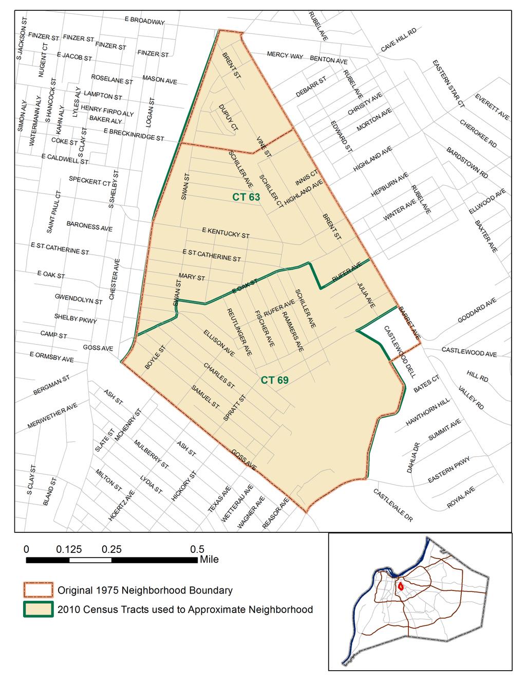 Because census tract boundaries align fairly well with the urban neighborhood boundaries, this data profile uses 2010 census tract boundaries to approximate the