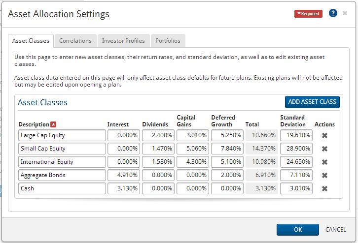 3. Under Asset Classes, click Add Asset Class for each asset class you want to add to the plan. 4.
