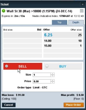 down. This is what the Order Ticket with NADEX looks like: Notice when you put your cursor on the "SELL" button it turns Red.