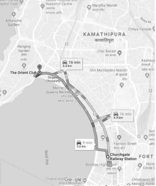 Note: This is a Route Map for AGM venue from Churchgate Station to The Orient Club,9,