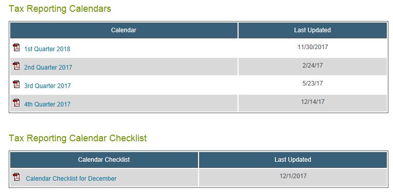 Calendar The Calendar link provides you with access to printable IRAdirect calendars.